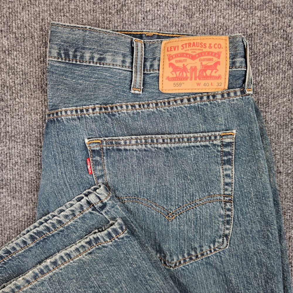 Levis 559 Jeans Men's 40x32 Relaxed Straight Leg Blue Dark Wash Denim Cotton